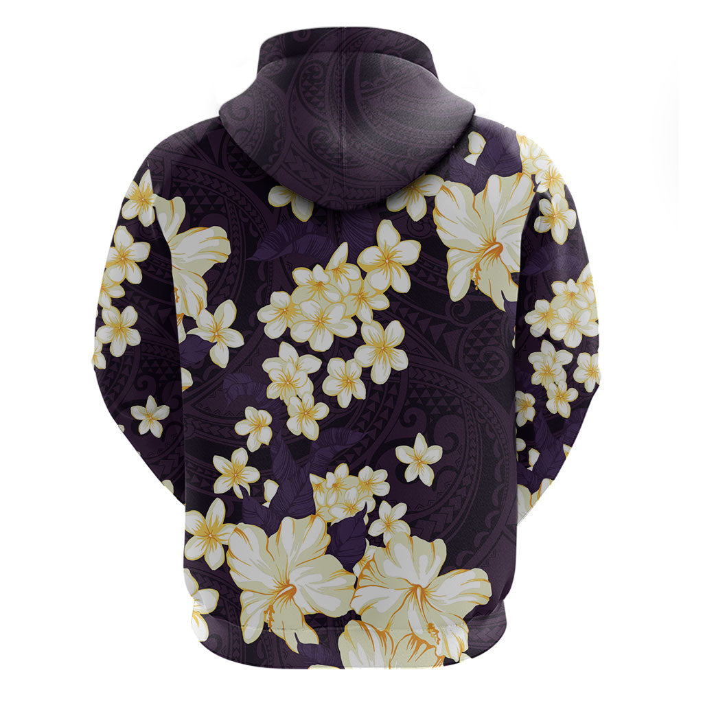Hawaii Hibiscus Plumeria Purple Hoodie Polynesian Pattern