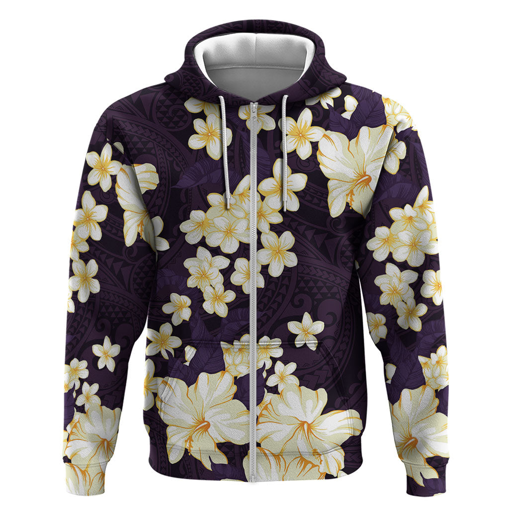 Hawaii Hibiscus Plumeria Purple Hoodie Polynesian Pattern