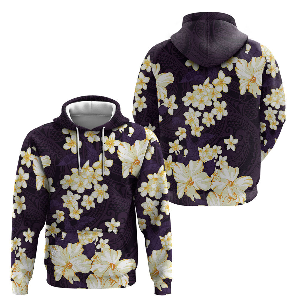 Hawaii Hibiscus Plumeria Purple Hoodie Polynesian Pattern