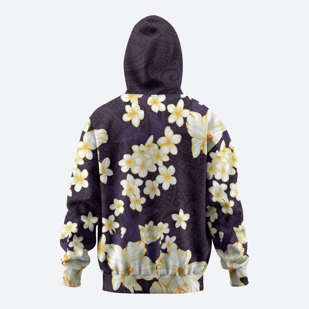 Hawaii Hibiscus Plumeria Purple Hoodie Polynesian Pattern