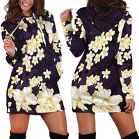 Hawaii Hibiscus Plumeria Purple Hoodie Dress Polynesian Pattern