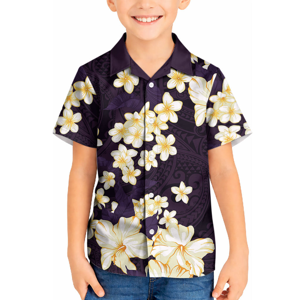 Hawaii Hibiscus Plumeria Purple Kid Hawaiian Shirt Polynesian Pattern