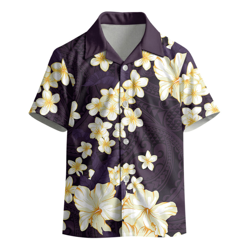 Hawaii Hibiscus Plumeria Purple Kid Hawaiian Shirt Polynesian Pattern