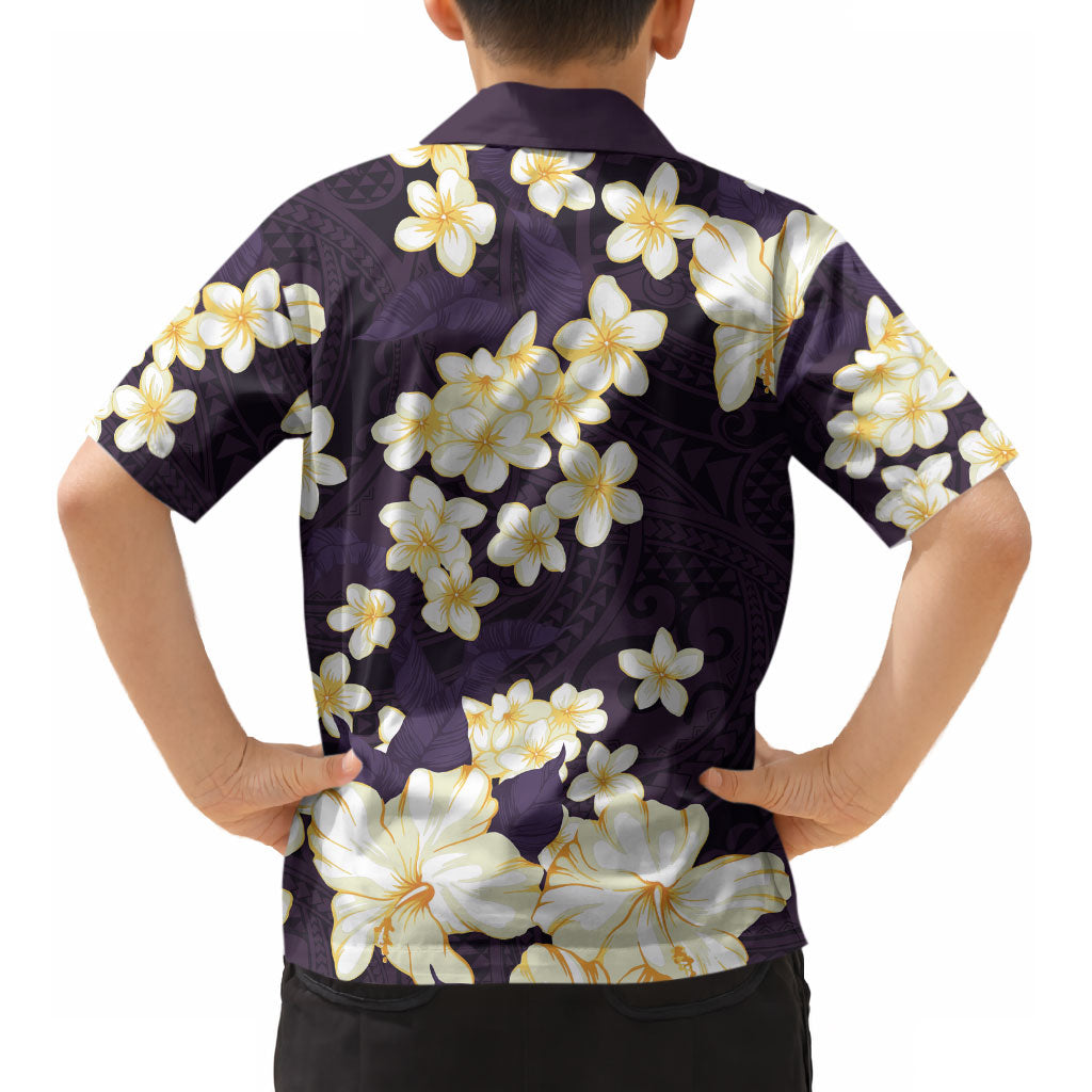 Hawaii Hibiscus Plumeria Purple Kid Hawaiian Shirt Polynesian Pattern