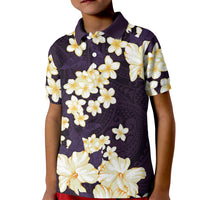 Hawaii Hibiscus Plumeria Purple Kid Polo Shirt Polynesian Pattern