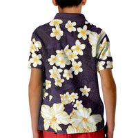 Hawaii Hibiscus Plumeria Purple Kid Polo Shirt Polynesian Pattern