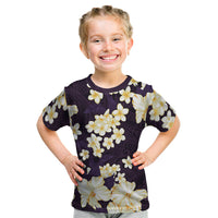 Hawaii Hibiscus Plumeria Purple Kid T Shirt Polynesian Pattern