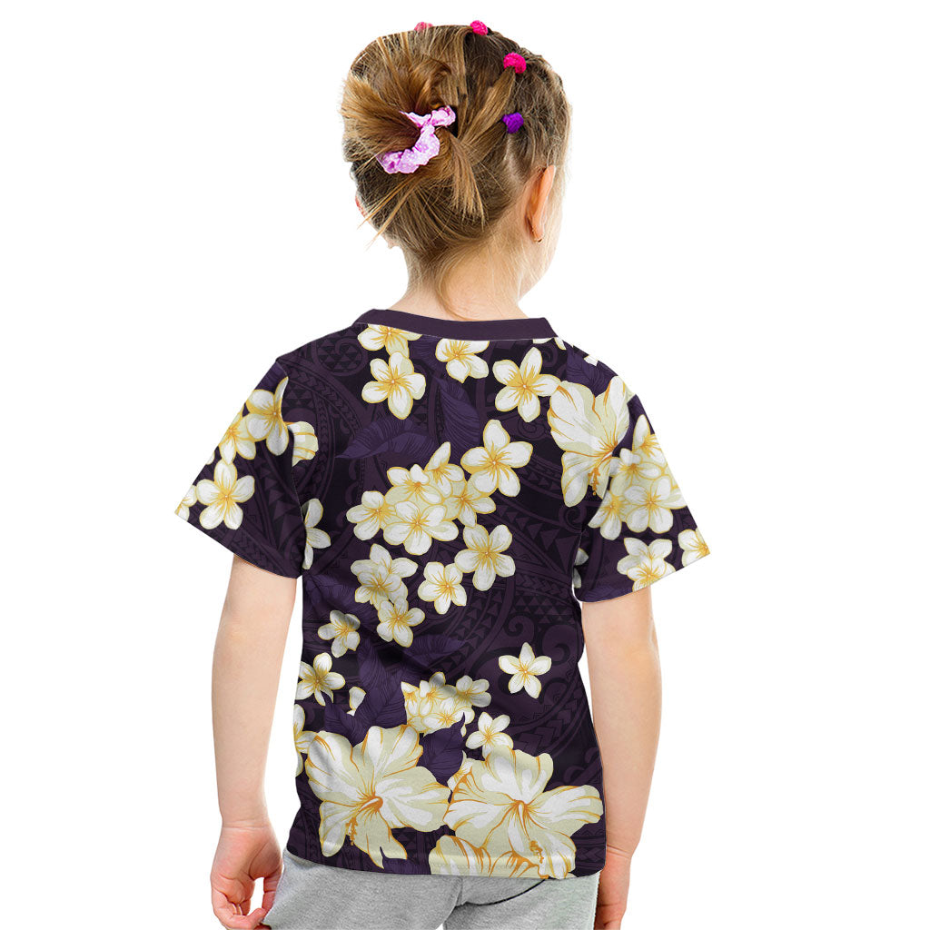 Hawaii Hibiscus Plumeria Purple Kid T Shirt Polynesian Pattern