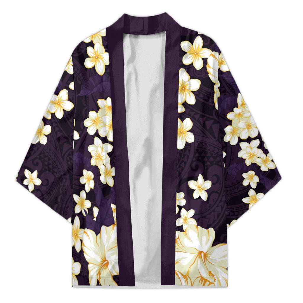 Hawaii Hibiscus Plumeria Purple Kimono Polynesian Pattern