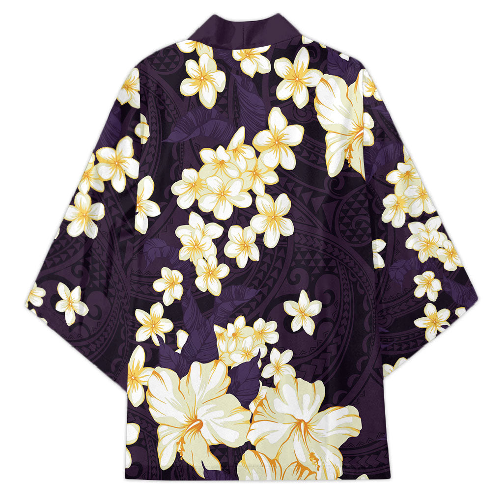 Hawaii Hibiscus Plumeria Purple Kimono Polynesian Pattern