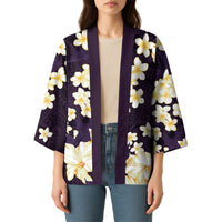 Hawaii Hibiscus Plumeria Purple Kimono Polynesian Pattern