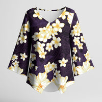 Hawaii Hibiscus Plumeria Purple Kimono Sleeve Blouse Polynesian Pattern