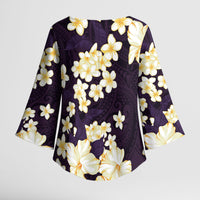 Hawaii Hibiscus Plumeria Purple Kimono Sleeve Blouse Polynesian Pattern