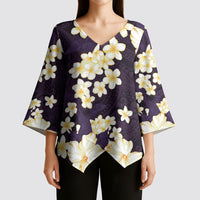 Hawaii Hibiscus Plumeria Purple Kimono Sleeve Blouse Polynesian Pattern