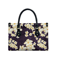 Hawaii Hibiscus Plumeria Purple Leather Bag Polynesian Pattern