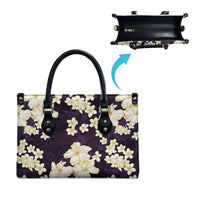 Hawaii Hibiscus Plumeria Purple Leather Bag Polynesian Pattern