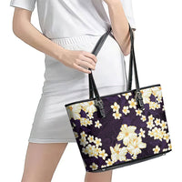 Hawaii Hibiscus Plumeria Purple Leather Tote Bag Polynesian Pattern