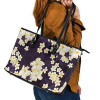 Hawaii Hibiscus Plumeria Purple Leather Tote Bag Polynesian Pattern