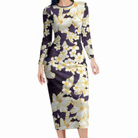 Hawaii Hibiscus Plumeria Purple Long Sleeve Bodycon Dress Polynesian Pattern