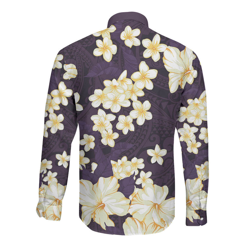 Hawaii Hibiscus Plumeria Purple Long Sleeve Button Shirt Polynesian Pattern LT01 - Polynesian Pride