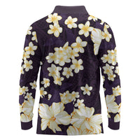 Hawaii Hibiscus Plumeria Purple Long Sleeve Polo Shirt Polynesian Pattern
