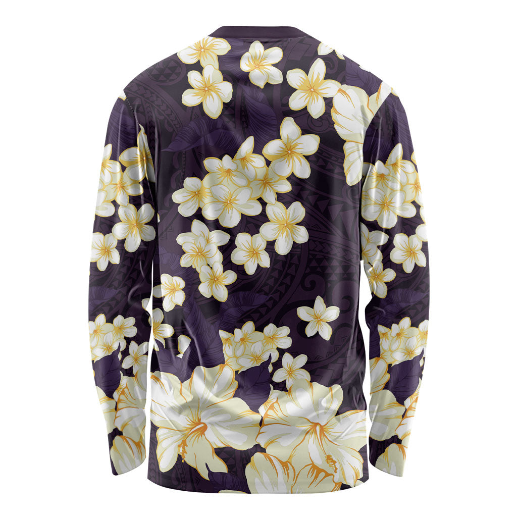 Hawaii Hibiscus Plumeria Purple Long Sleeve Shirt Polynesian Pattern