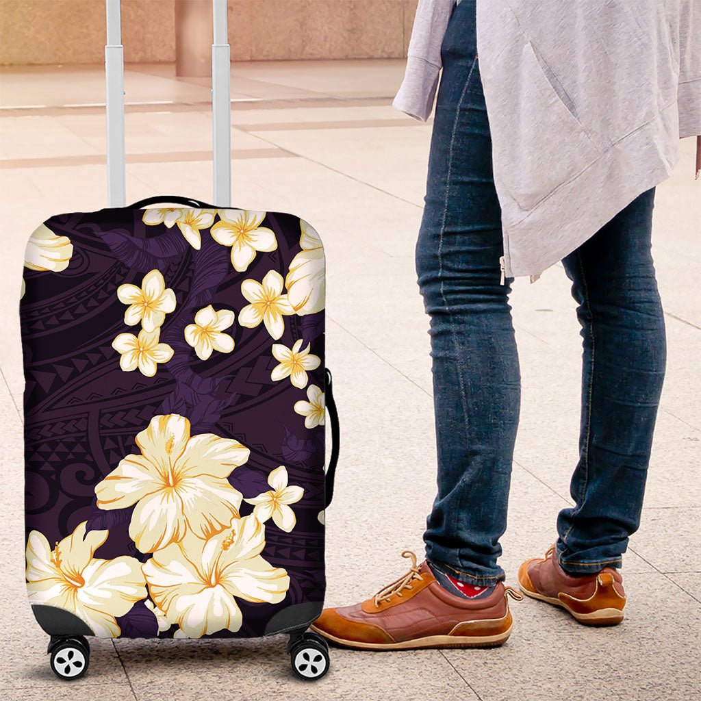 Hawaii Hibiscus Plumeria Purple Luggage Cover Polynesian Pattern