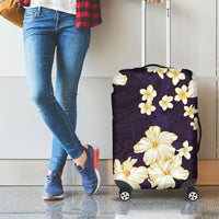 Hawaii Hibiscus Plumeria Purple Luggage Cover Polynesian Pattern