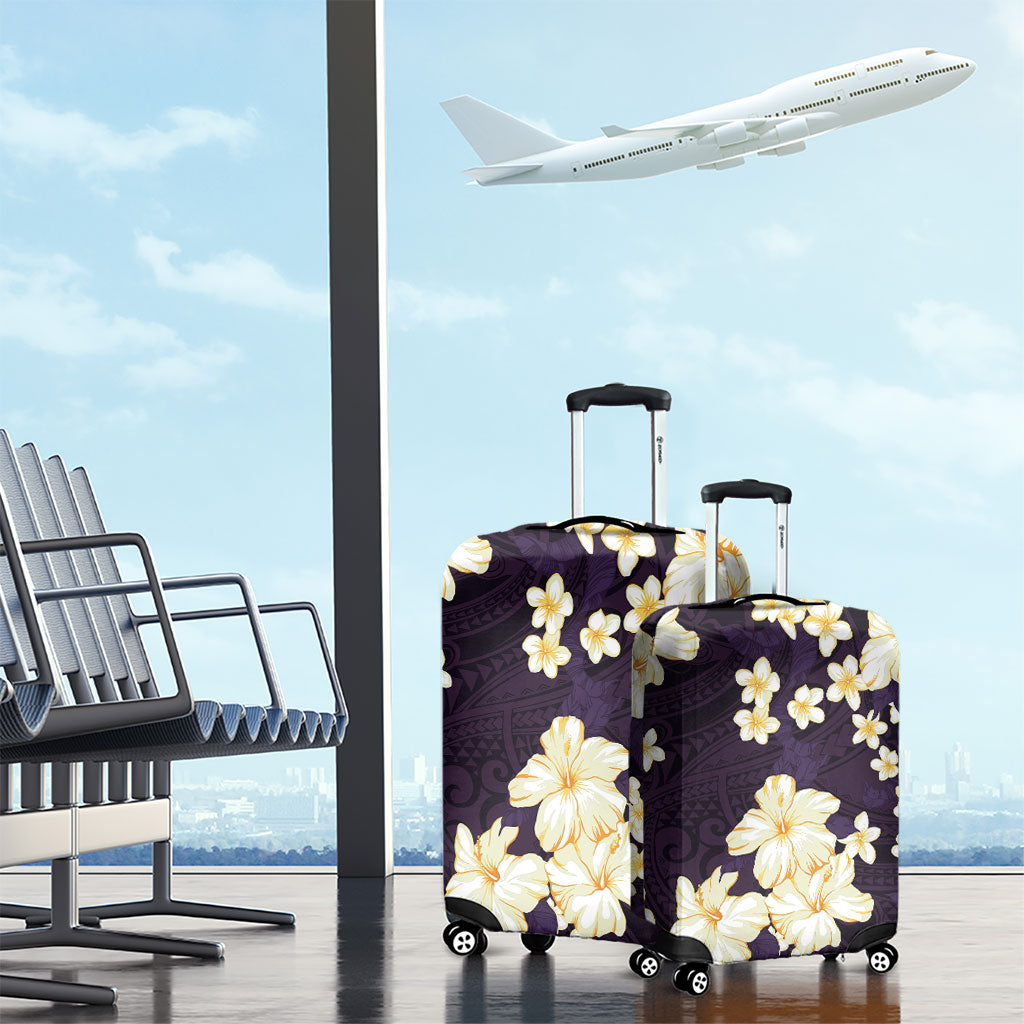 Hawaii Hibiscus Plumeria Purple Luggage Cover Polynesian Pattern