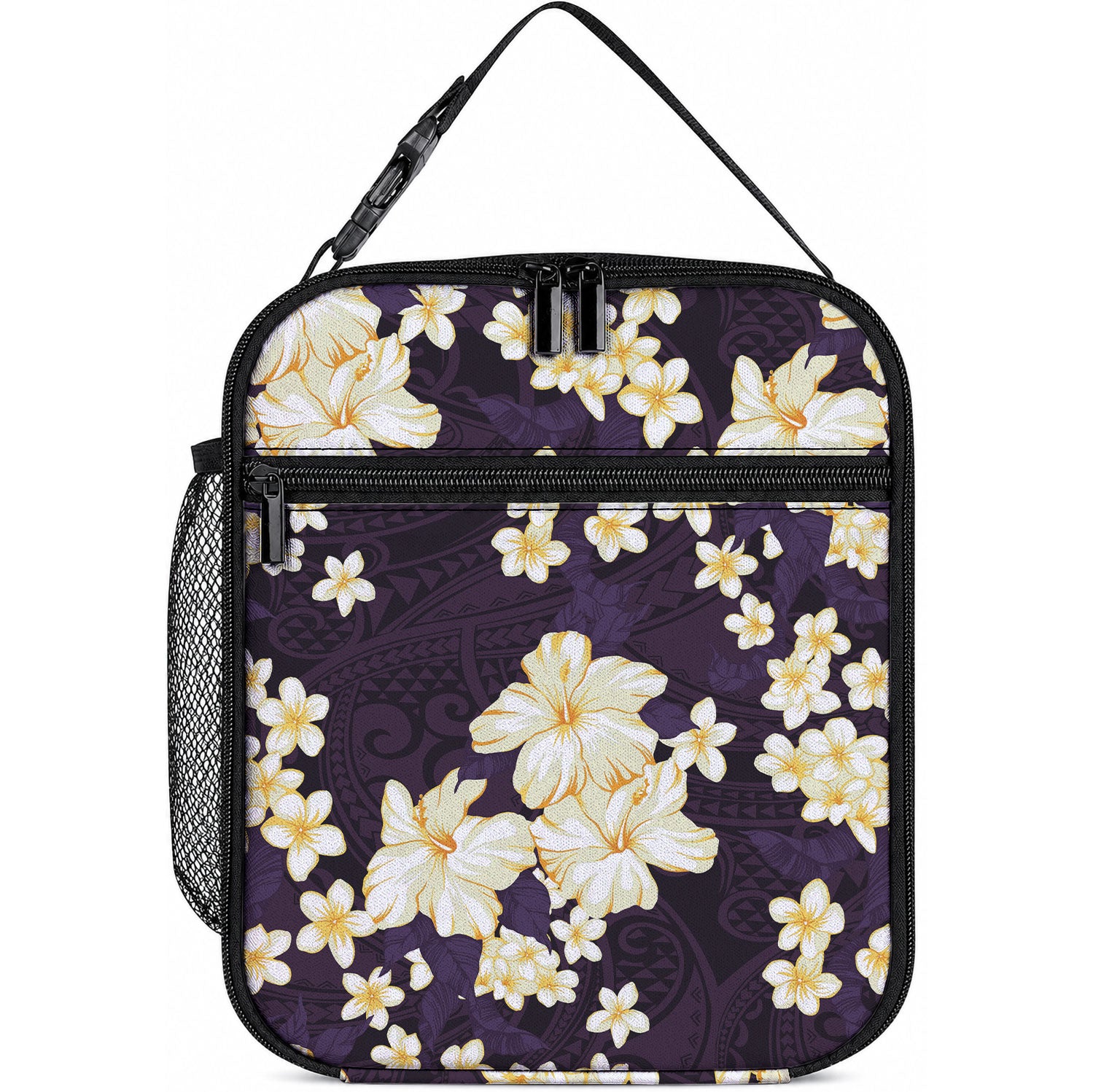 Hawaii Hibiscus Plumeria Purple Lunch Bag Polynesian Pattern