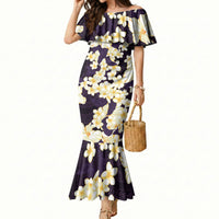 Hawaii Hibiscus Plumeria Purple Mermaid Dress Polynesian Pattern