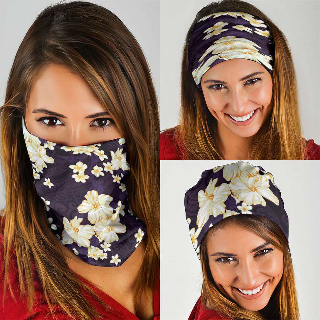 Hawaii Hibiscus Plumeria Purple Neck Gaiter Polynesian Pattern