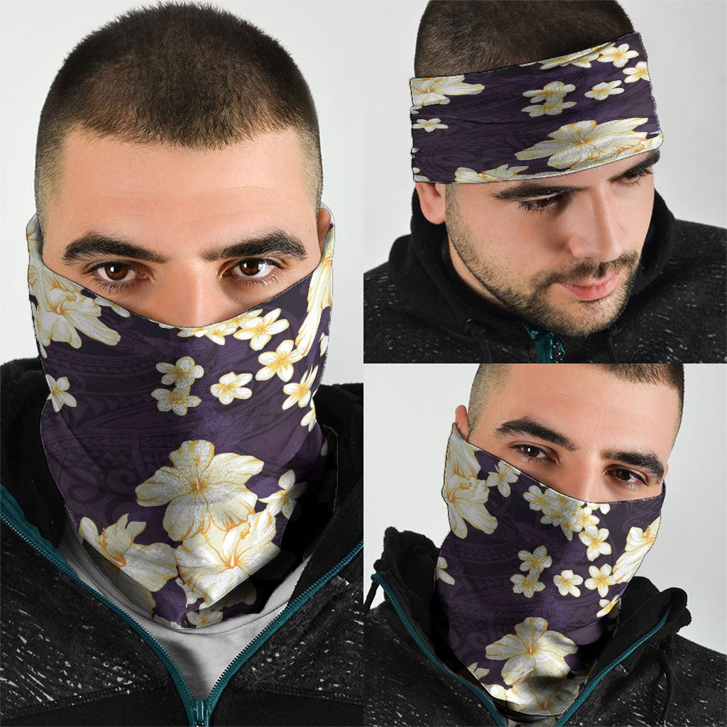 Hawaii Hibiscus Plumeria Purple Neck Gaiter Polynesian Pattern