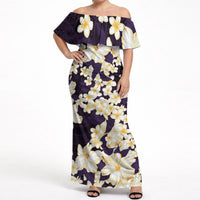 Hawaii Hibiscus Plumeria Purple Off Shoulder Maxi Dress Polynesian Pattern