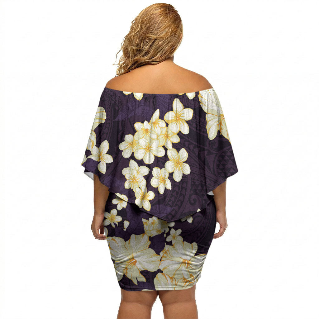 Hawaii Hibiscus Plumeria Purple Off Shoulder Short Dress Polynesian Pattern LT01 - Polynesian Pride