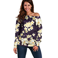 Hawaii Hibiscus Plumeria Purple Off Shoulder Sweater Polynesian Pattern