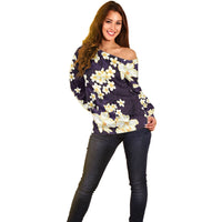 Hawaii Hibiscus Plumeria Purple Off Shoulder Sweater Polynesian Pattern