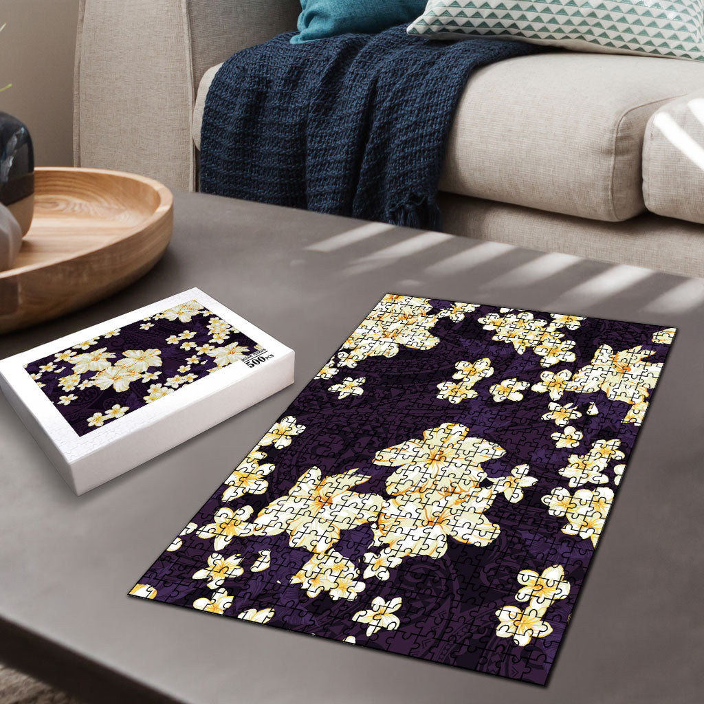 Hawaii Hibiscus Plumeria Purple Puzzle Polynesian Pattern