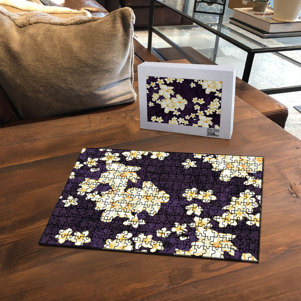 Hawaii Hibiscus Plumeria Purple Puzzle Polynesian Pattern