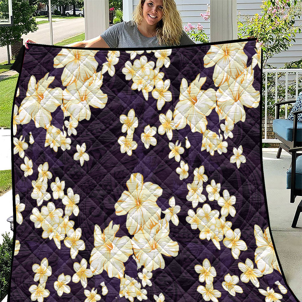 Hawaii Hibiscus Plumeria Purple Quilt Polynesian Pattern