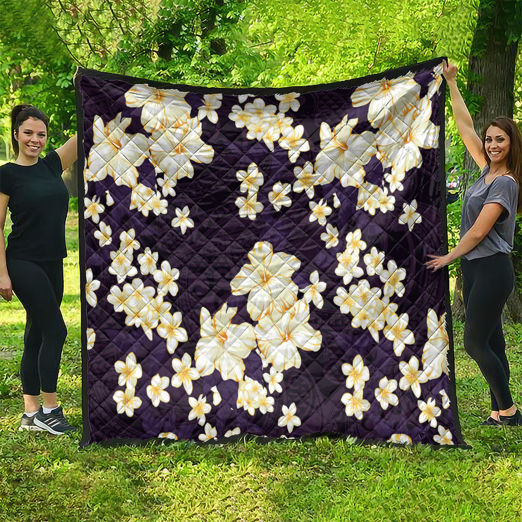 Hawaii Hibiscus Plumeria Purple Quilt Polynesian Pattern