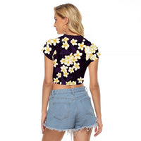 Hawaii Hibiscus Plumeria Purple Raglan Cropped T Shirt Polynesian Pattern