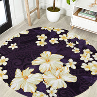 Hawaii Hibiscus Plumeria Purple Round Carpet Polynesian Pattern
