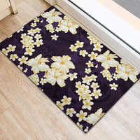 Hawaii Hibiscus Plumeria Purple Rubber Doormat Polynesian Pattern