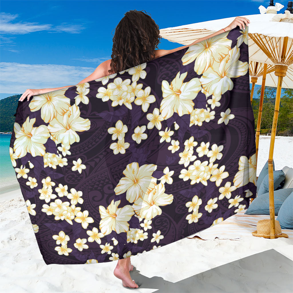 Hawaii Hibiscus Plumeria Purple Sarong Polynesian Pattern