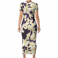 Hawaii Hibiscus Plumeria Purple Short Sleeve Bodycon Dress Polynesian Pattern