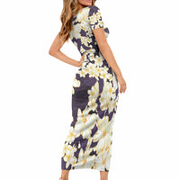 Hawaii Hibiscus Plumeria Purple Short Sleeve Bodycon Dress Polynesian Pattern