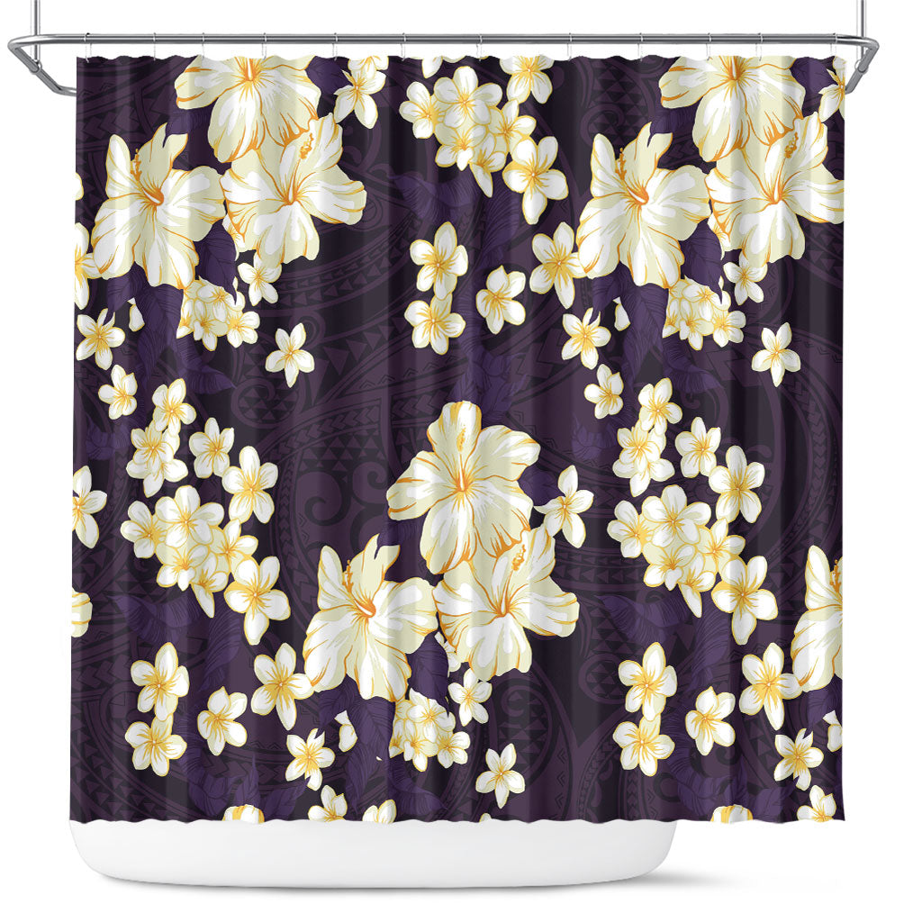 Hawaii Hibiscus Plumeria Purple Shower Curtain Polynesian Pattern