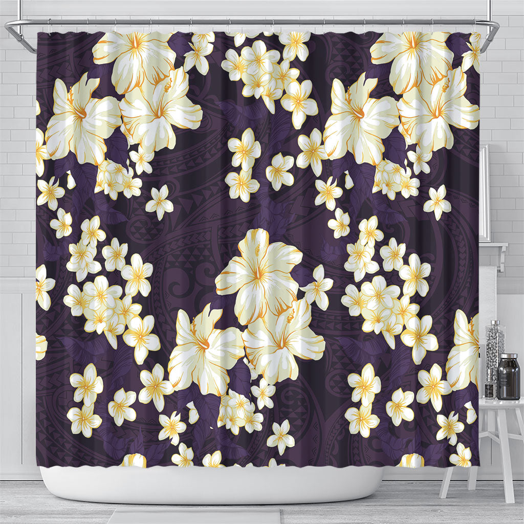 Hawaii Hibiscus Plumeria Purple Shower Curtain Polynesian Pattern LT01 - Polynesian Pride
