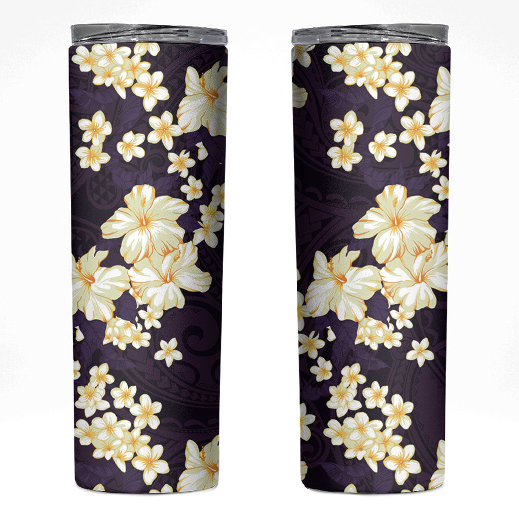 Hawaii Hibiscus Plumeria Purple Skinny Tumbler Polynesian Pattern